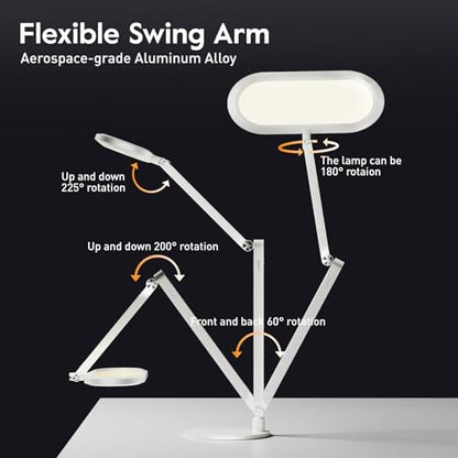 Premium LED Desk Lamp, Dual-Sided Soft Lighting with Knob Remote | Eye-Caring Diffused Light for Home Office, Video Conferencing, Zoom, Reading, Study, Craft, Stepless Dimming & Color, Memory - color: White