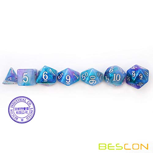 Bescon Magical Stone Dice Set Series, 7pcs Polyhedral RPG Dice Set Dragon Eyes, Black Tinbox Packing - color: Dragon Eyes in Tinbox