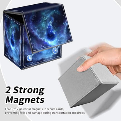 BVDIKMI Card Deck Box for MTG, Card Storage Box Fits 100+ Single Sleeved Cards, PU Leather Strong Magnet Card Deck Case Holder for Magic Commander TCG CCG, Galaxy Drop - color: Galaxy Drop