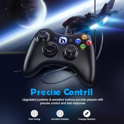 Dinosoo 2 Pack Replacement for Xbox 360 Controller Wired, PC Controller Compatible with Microsoft Xbox 360 & Slim/PC, with Upgraded Joystick, Double Shock, Voice Function Black - color: Deep Black