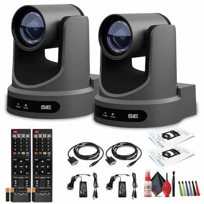 PTZOptics 2 x Move SE SDI/HDMI/USB/IP PTZ Camera with 30x Optical Zoom (Gray) (PT30X-SE-GY-G3) + Cleaning Kit and Color Wire Ties Bundle