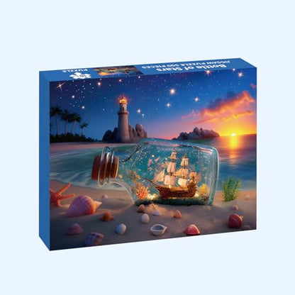 Puzzles for Adults 500 Pieces, Lighthouse Jigsaw Puzzles - Bottle of Stars, Impossible Beach Sailboat Puzzle for Seniors Families, 20.47x14.96 Inches, 1:1 Poster, Letter On The Back - style: Bottle of Stars