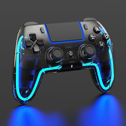 BETMI Wireless Controller for PS5, Pro/Slim/MAC/Steam Deck/PC, Hall Effect Joystick, Dual Vibration/Macro/Turbo, 3.5mm Jack, 6-Axis, Mute Key, LED Gamepad with Speaker (4 Lighting Effects, 9 Light Colors) - color: Transparent Black