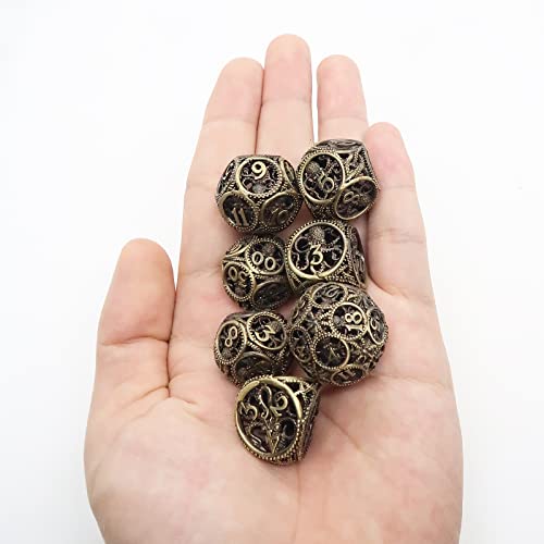 DND Dice,Hollow D&D Metal Dice,Unique Round Ball Design Octopus Dice with Gift Box for Dungeons & Dragon Gaming,7 PCs Steampunk Polyhedral D and D Dic (Ball Octopus Bronze) - color: Ball Octopus Bronze
