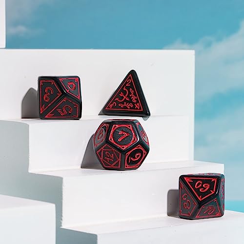 DND Dice Set -D&D Polyhedral Dice (7 Pcs) Druid Dice with Leather Dice Bag for Role Playing Dice Games RPGs(Druid - Black Red) - color: Druid - Black Red