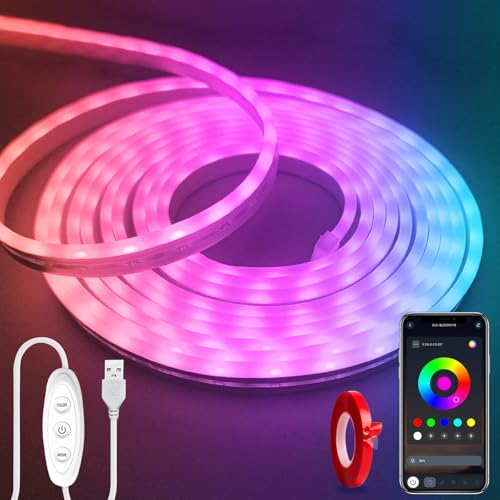5V Neon Rope Lights，10ft RGB LED Strip Lights with App Control | Music Sync Flexible DIY Design, Neon Strip Lights for Bedroom,Living Room,Gaming,and Party Decoration(with Adhesive Backing) - size: 10FT