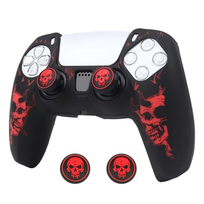Horned Skull Controller Skin Cover Compatible with PS5/Playstation 5 Controller, RALAN Protector Case Customised Thumb Grip - color: Horned skull Black Red