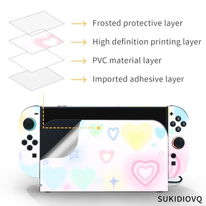 for Nintendo Switch 2 Skin Wrap Cover Decal Sticker Wrap Vinyl Mixed-Color Pattern (Heart Pattern) - color: Heart pattern