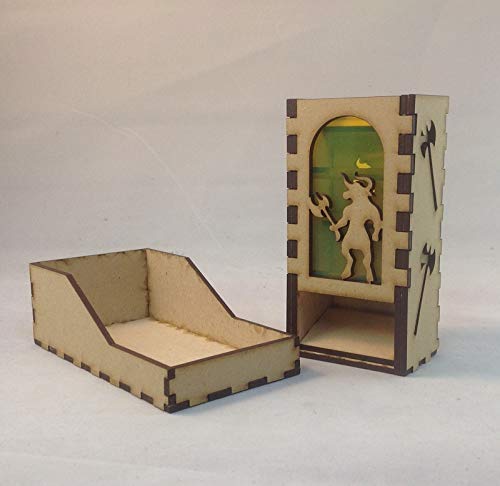 Minotaur Mini Dice Tower v1 Neon Green Acrylic Window Laser Cut MDF Unique Gift