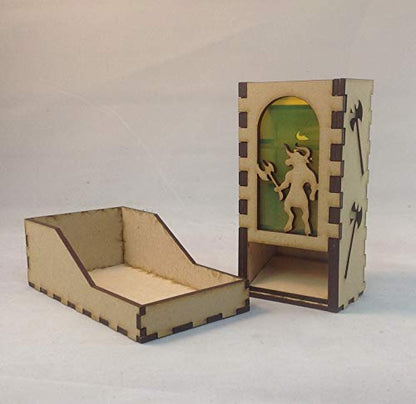 Minotaur Mini Dice Tower v1 Neon Green Acrylic Window Laser Cut MDF Unique Gift