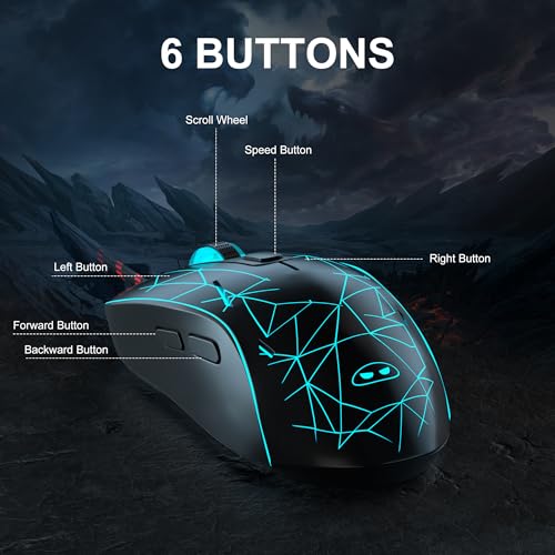 MageGee G6 Wired Gaming Mouse, Ergonomic USB Optical Mouse with 7 Colors Breathing LED Backlit, 6 Adjustable Speed Levels from 600 to 3200 for Laptop PC Computer Games & Work, Black - color: black
