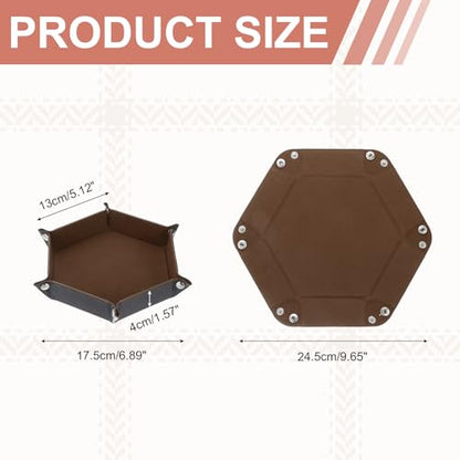 Dice Tray 10" PU Leather Velvet Folding Hexagon Dice Rolling Tray Holder Storage Box Perfect for RPG DND Table Games & Entryway & Nightstand Organizer (Coffee, 1pcs) - color: Coffee