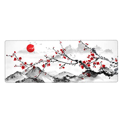 Watercolor Cherry Blossom Mouse Pad 31.5x11.8 Inch Pink Full Desk Japanese Sakura Mousepad Extended Large Non-Slip Rubber Base Waterproof Big Keyboard Mat with Stitched Edges for Gaming and Office - color: Cherry Blossom 1
