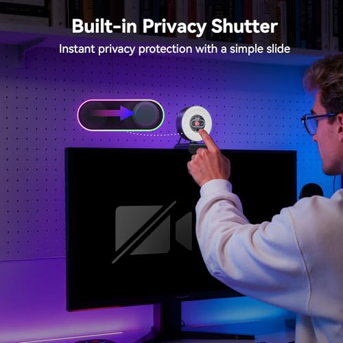 EMEET S600L 4K Webcam for Streaming with Ring Light, 1/2" Sensor, 0.2S PDAF | 4 Lighting Modes, Rainbow Effect, 2 Mics, Dial Control, 4K Webcam with Light for OBS/Twitch/YouTube/Zoom/PC/Mac - style: S600L Ring Light 1/2" Sensor