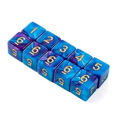 10 Pieces Polyhedral D6 Dice Set, 6 Sided Dice 16mm Square Edge Dice for RPG MTG DND Table Games (Purple Blue) - color: Purple Blue
