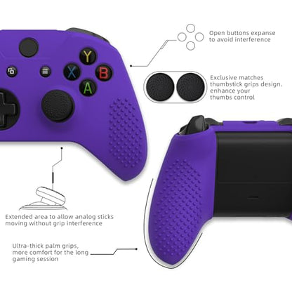eXtremeRate PlayVital Soft Anti-Slip Purple Silicone Controller Cover Skins for Xbox One X/S Controller - Thumb Grips Caps Protective Case NOT Included - color: Purple