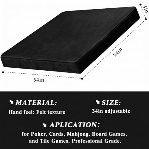 Frienda Game Table Cover Felt Game Tablecover Folding Tablecloth for Card for Playing Poker Cards Mahjong Puzzles Board Games, Table Not Included (Black,34 x 34 x 4 Inch) - color: Black