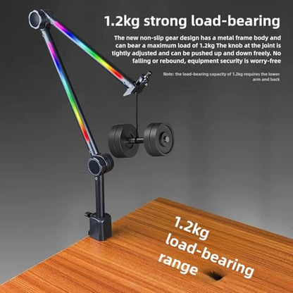 RGB Microphone Arm Stand, Metal Adjustable Desktop with 22 Color Modes and Large Damping Knob, for Gaming Streaming Podcasting