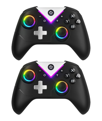 Dinosoo RGB Wireless Controller with Turbo & Macro, 6-Axis Gyro, Dual Vibration, Screenshot Button – Compatible with Nintendo Switch 2 / Switch 1 / Lite/OLED, PC - 2-Pack - color: Black