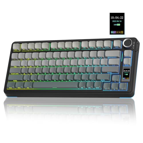AULA S75 PRO Wireless Mechanical Keyboard with Screen&Knob, Tri-Mode Hot Swappable Gaming Keyboard 75%, Pre-lubed Switches, RGB Backlit, Side Printed PBT Keycaps, Creamy Sounding Computer Keyboards - color: Gradient Black