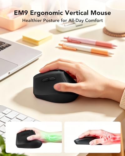KYSONA Ergonomic Mouse Wireless, Bluetooth Vertical Mouse, 5-Level Adjustable DPI, 2.4G Silent Switch Mice for Windows, MacOS, IPadOS, Laptop, PC, Black - color: Black