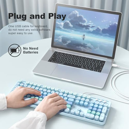 Atelus Large Print Keyboard, USB Wired Computer Keyboard with Retro Keycaps, Numeric Keypad and Media Hotkey for Office Desktop PC Laptop and Windows 7 8 10 11 (Blue Colorful) - color: Blue
