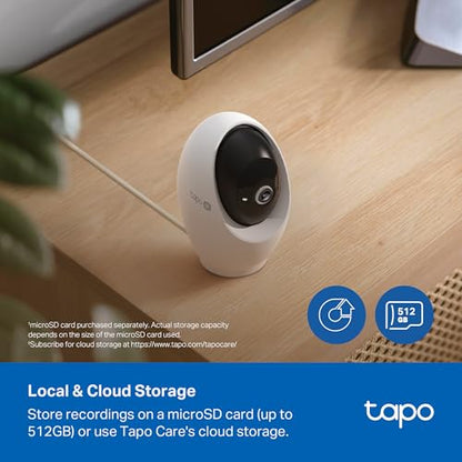 Tapo 4K Indoor Pan/Tilt Wired Security Camera - Works as a Baby Monitor, Person/Pet Detection, Facial Recognition, 360° AI Motion Tracking, Subscription-Free Local Storage or Optional Cloud, C260 - style: 4K 8MP