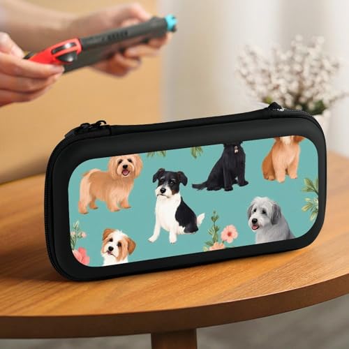 Game Console Storage Bag Compatible with Switch, Dogs Flowers Hard Shell Shockproof Travel Carrying Pouch with 15 Game Cartridges - color: Color(93)