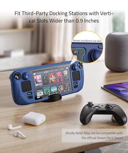 Syntech Protective Case Compatible with Steam Deck Accessories Console OLED/LCD, All-Round Protection with Non-Slip Thumb Grips, Silicone Cover for Enhanced Fit and Alignment-Navy Blue | Upgraded Zero-Gap Fit Fixes Edge Sagging, All-Round Shock Absorption