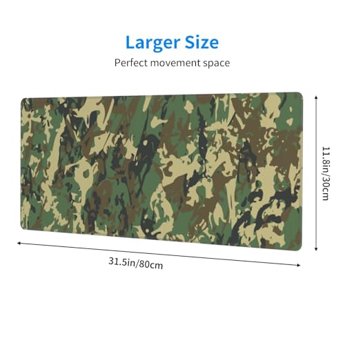 Gaming Mouse Pad, Large Green Camouflage Mousepad Laptop, Extended Camo Mouse Mat, Long XL Waterproof Keyboard Pads, Big Non-Slip Mousepads for Game Office Home, 31.5 x 11.8 in - color: Green Camouflage