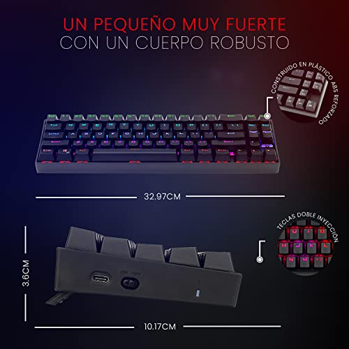 Redragon K599 Wired/Wireless Mechanical Gaming Keyboard 60% Compact Tenkeyless RGB Backlit Computer Keyboard for Windows PC Gamers (70 Key Red Switch – Black) - color: Red