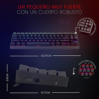 Redragon K599 Wired/Wireless Mechanical Gaming Keyboard 60% Compact Tenkeyless RGB Backlit Computer Keyboard for Windows PC Gamers (70 Key Red Switch – Black) - color: Red
