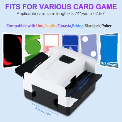 FEIERYA Automatic Card Shuffler 2/1/4/6 Deck | Battery-Operated Electric Playing Card Shuffler,Compatible with UNO,Poker for Home Card Game,Travel - size: 2 Decks Rechargeable USB