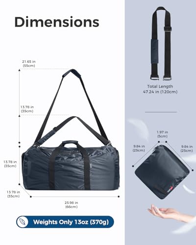 pack all 65L Foldable Travel Duffel Bag, Shoe Compartment Weekender Bag | Ultralight, Packable, Water Resistant, Tear Resistant Nylon, Detachable Strap, Luggage Sleeve, For Travel, Camping, Navy - color: Navy, size: 65L