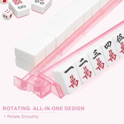 Mahjong Racks with Pushers 4PCS Set Majiang Tile Holder Acrylic Mahjong Racks Accessories and Gifts (Glitter Pink) - color: Bling Pink