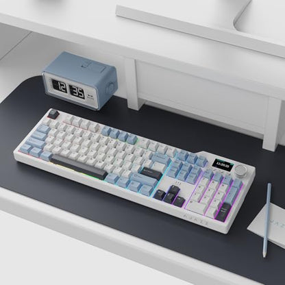 DAIDAI×AJAZZ AK35I V3 Full Size Hot Swap Mechanical Gaming Keyboard with Screen & Knob 2.4G/BT/USB-C Gasket Keyboard FR4 Plate 8000mAh Battery South Facing LED RGB (Avocado Axis) - color: AK35i V3 MAX