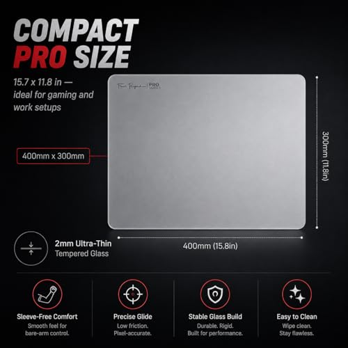 Pro Glass Gaming Mouse Pad, Electroplated Hard Glass Mousepad, Sleeve-Free Smooth Glide, Reduced Skin Drag, High-Stability Base, Graphite Gray