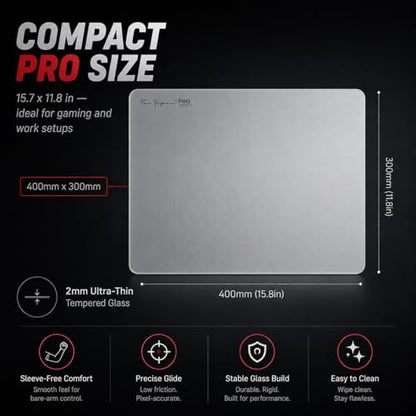 Pro Glass Gaming Mouse Pad, Electroplated Hard Glass Mousepad, Sleeve-Free Smooth Glide, Reduced Skin Drag, High-Stability Base, Graphite Gray