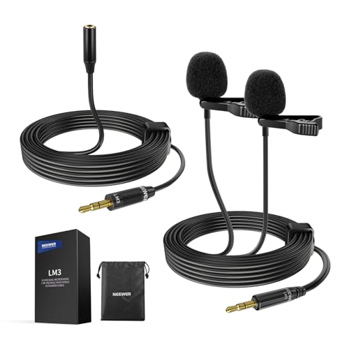 NEEWER 2m Wired Dual Lavalier Microphones with 4m Extension Cable, Mini Clip On Omnidirectional Condenser Lapel Lav Mic 3.5mm TRS for DSLR Mirrorless Camera Camcorder Interview Vlog, LM3 - style: LM3(1-Pack)w/3.5mm TRS Plug