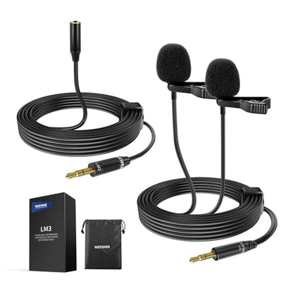 NEEWER 2m Wired Dual Lavalier Microphones with 4m Extension Cable, Mini Clip On Omnidirectional Condenser Lapel Lav Mic 3.5mm TRS for DSLR Mirrorless Camera Camcorder Interview Vlog, LM3 - style: LM3(1-Pack)w/3.5mm TRS Plug