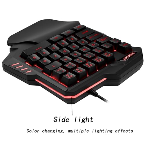 RGB One Handed Keyboard, Wired Gaming Backlit 35 Keys, Mini Portable Keyboard for PS4 Xbox PC, 8 Lightning Modes