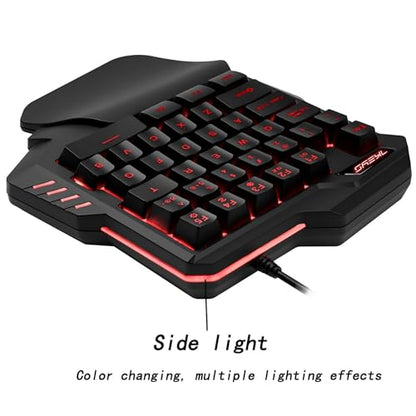 RGB One Handed Keyboard, Wired Gaming Backlit 35 Keys, Mini Portable Keyboard for PS4 Xbox PC, 8 Lightning Modes