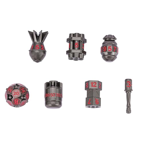 UDIXI RPG Metal Dice Set D&D 7PCS Polyhedral Metal DND Dice Set Black | Bomb Shape, Solid Metal, Cool Design, Leather Pouch Packaging, for Dungeons and Dragons Role Playing Games Tabletop Game - color: Black Red