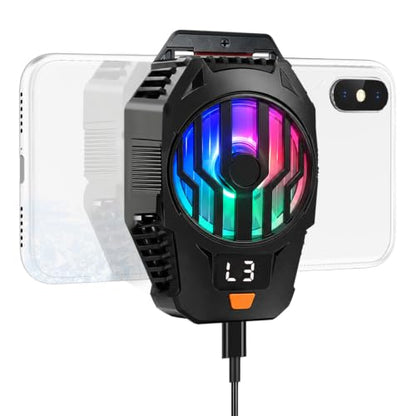 Clip-On Phone Cooler Semiconductor Cooling Fan - RGB Display Three-Speed Gaming Cell Phone Cooler Radiator for Mobile Cooling Pad Live Broadcasting Vlog Video Call