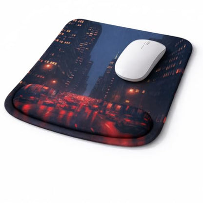 Ergonomic Memory Foam Mouse Pad with Wrist Support, Orange, Ultra-Smooth Surface, Anti-Slip Base (City, Medium) - color: City