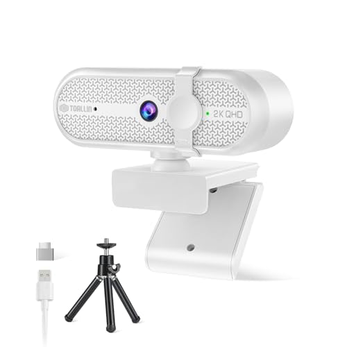 TOALLIN 2K Webcam for PC, 5MP, Built-in Mic, Web Camera with Tripod | 90° Wide Angle, Privacy Cover, USB Computer Camera for Laptop, Live-Streaming, Gaming, Meetings, Video Calls - style: 2K Webcam with Tripod