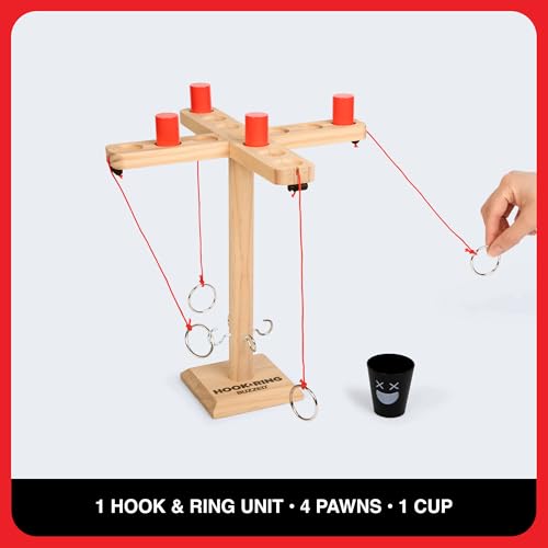 Buzzed 4-Way Hook & Ring Drinking Game for A Bachelor Party or Dorm Room Game Night, Fun Social Drinking Games, Adult Games and Party Games, Includes 1 Hook Unit, 4 Pawns, 1 Cup, and Instructions - style: 4-Way Hook & Ring