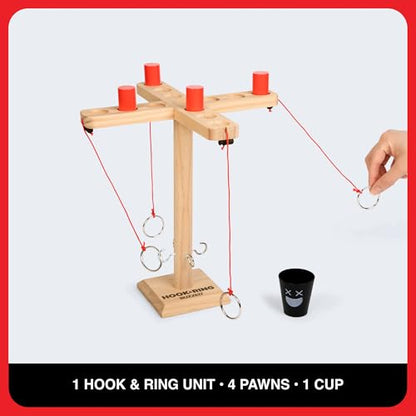 Buzzed 4-Way Hook & Ring Drinking Game for A Bachelor Party or Dorm Room Game Night, Fun Social Drinking Games, Adult Games and Party Games, Includes 1 Hook Unit, 4 Pawns, 1 Cup, and Instructions - style: 4-Way Hook & Ring