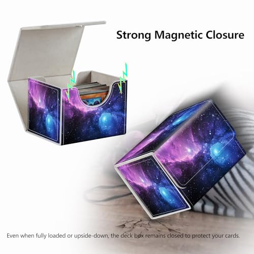 Strong Magnet Card Case Deck Box Mtg Card Box Playing Card Box Magic Deck Box Tcg Up to 200 Cards Creative Pattern Trading Card Storage Box for Collectible Card Games, Purplea Galaxy Sky With Stars - color: Purplea Galaxy Sky With Stars