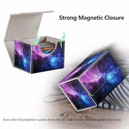 Strong Magnet Card Case Deck Box Mtg Card Box Playing Card Box Magic Deck Box Tcg Up to 200 Cards Creative Pattern Trading Card Storage Box for Collectible Card Games, Purplea Galaxy Sky With Stars - color: Purplea Galaxy Sky With Stars